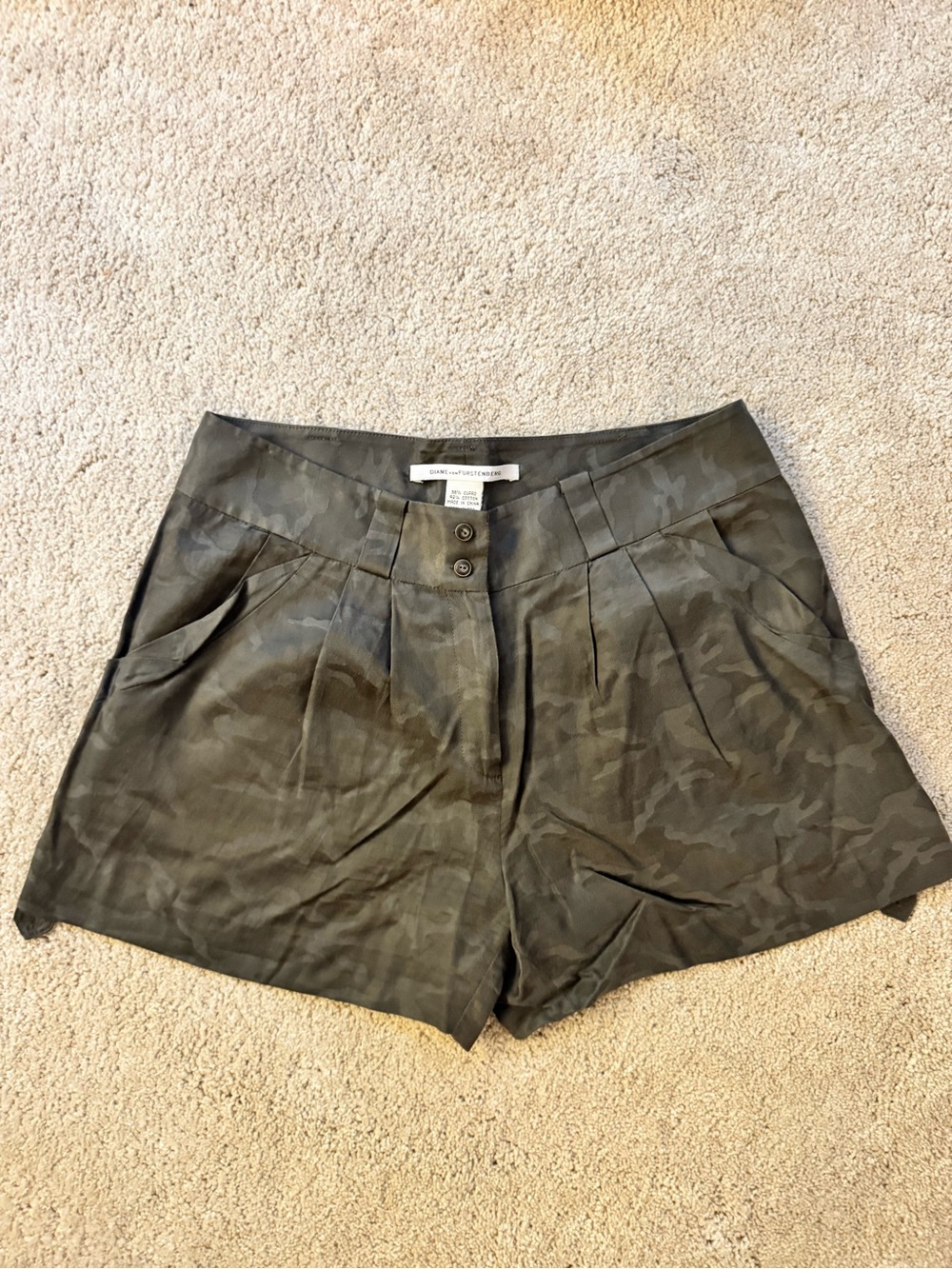 Diane Von Furstenberg Olive Camo Shorts